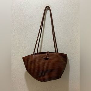 Talbots Leather Woven bucket Bag top open
